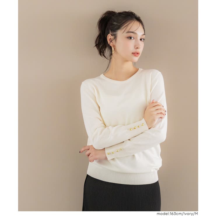 ゴールドボタンが華やぎをプラス。袖金ボタンニットトップス | coca | 詳細画像9 