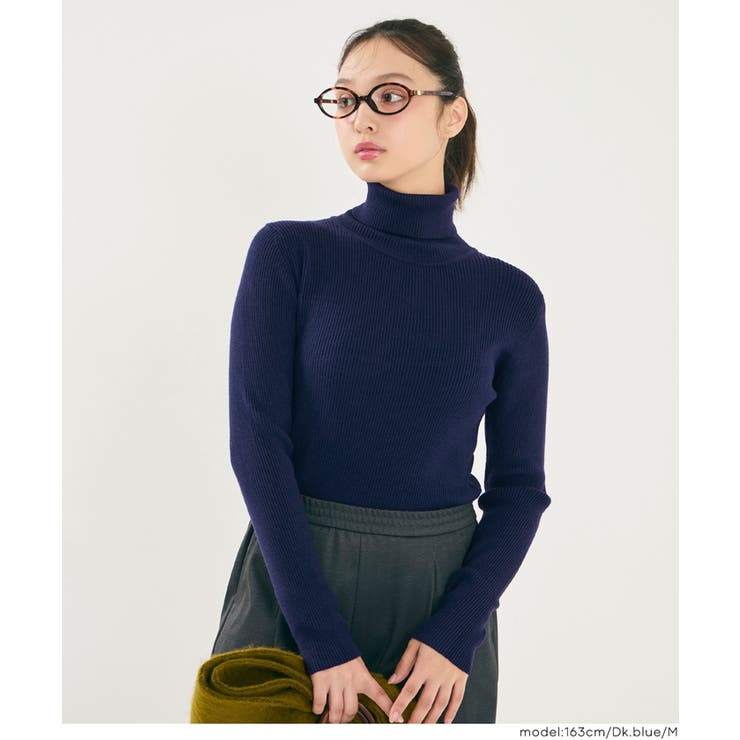 ［Dk.blue］ | 軽量ニット タートルネックラウンドヘム | coca