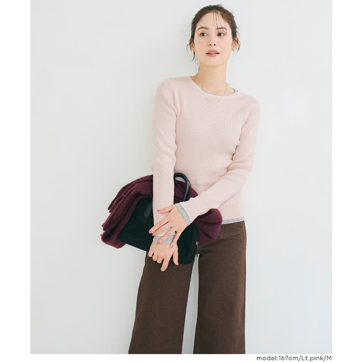［Lt.pink］ | 軽量ニット クルーネックラウンドヘム | coca