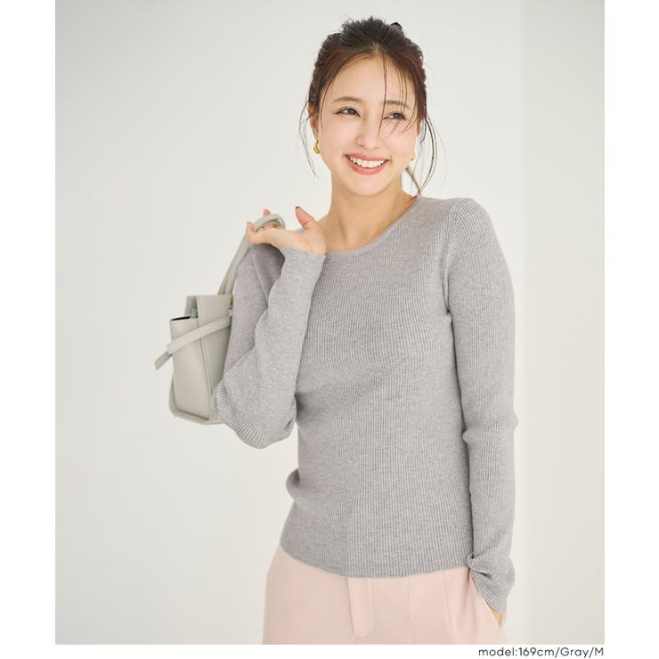 ［Gray］ | 軽量ニット クルーネックラウンドヘム | coca