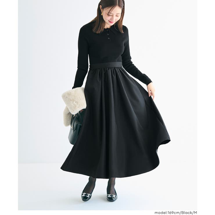 ［Black］ | ポロニットドッキングワンピース | coca