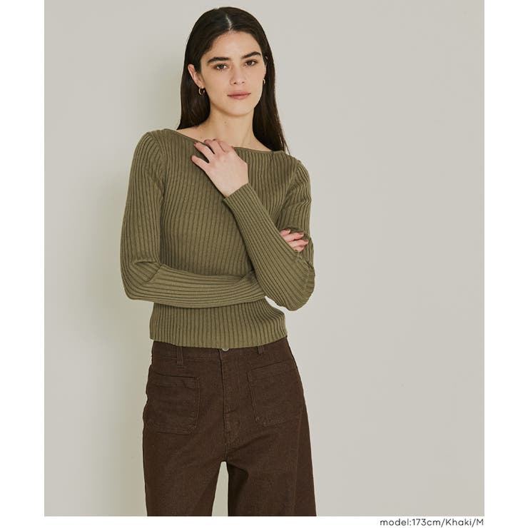 ［Khaki］ | ボートネックリブニットトップス | coca