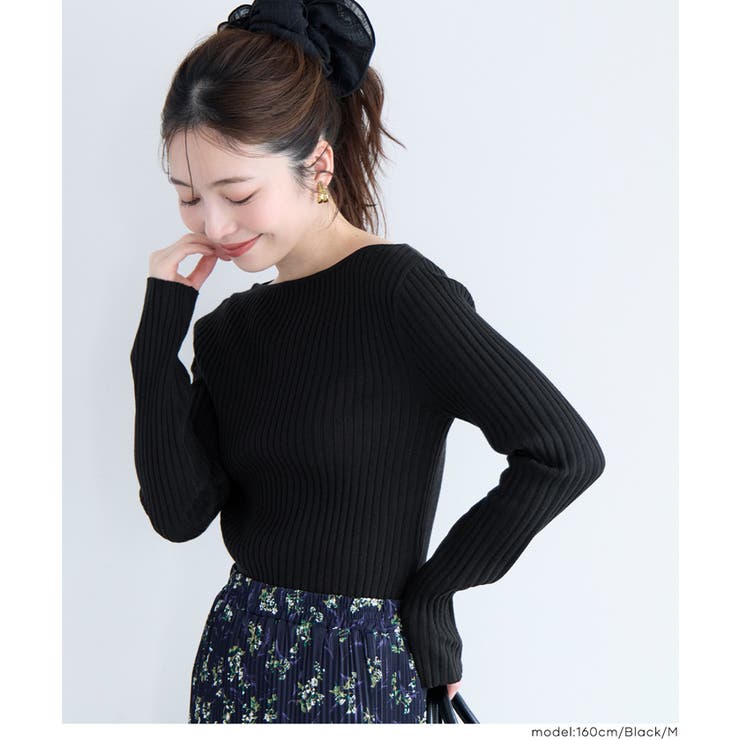 ボートネックリブニットトップス レディース | coca | 詳細画像13 