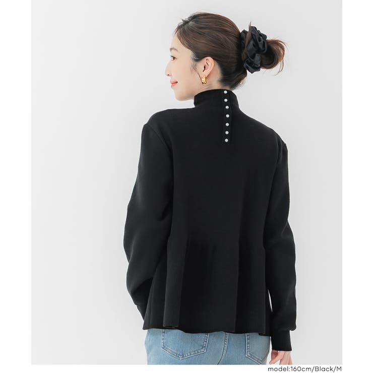 ［Black］ | ボトルネックバックパールニット | coca