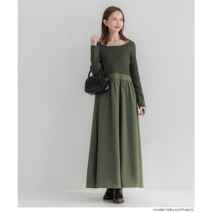 ［Khaki］ | ニットドッキングワンピース | coca