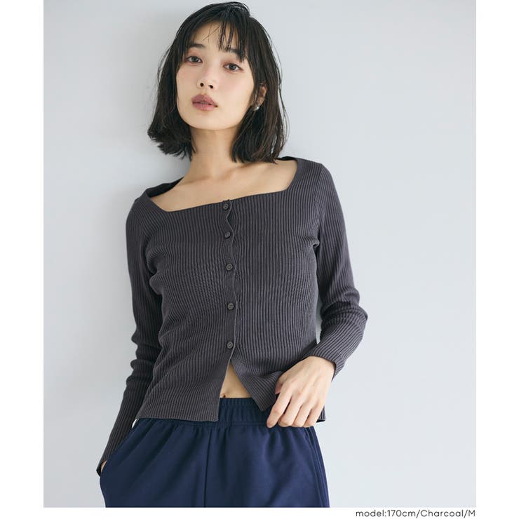 ［Charcoal］ | スクエアニットボタントップス レディース | coca