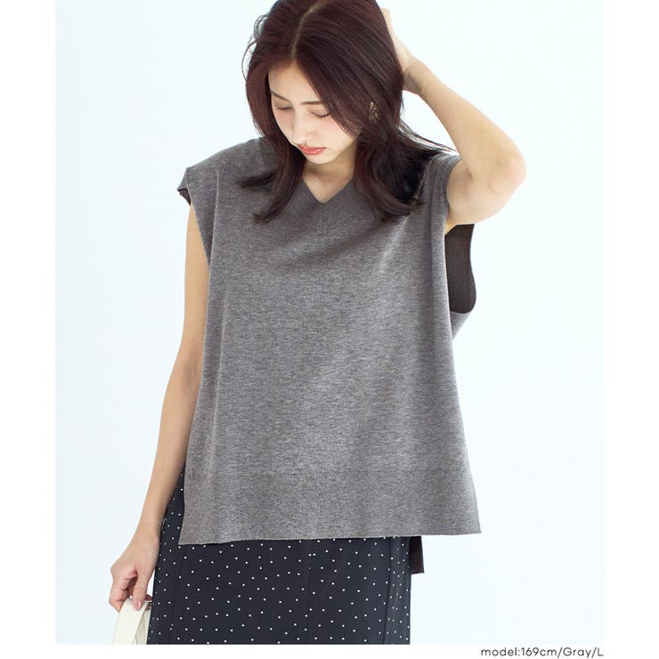 ［Gray］ | ニットVネックベスト | coca