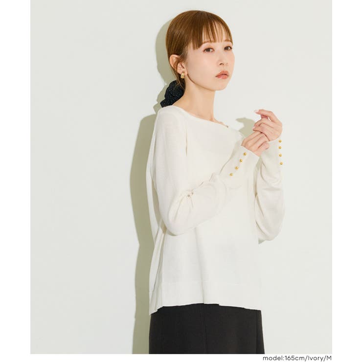 袖金ボタンボートネックニットトップス【西山茉希様着用】 | coca | 詳細画像3 