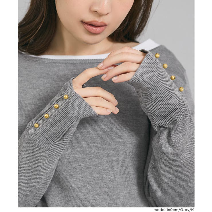 袖金ボタンボートネックニットトップス【西山茉希様着用】 | coca | 詳細画像8 