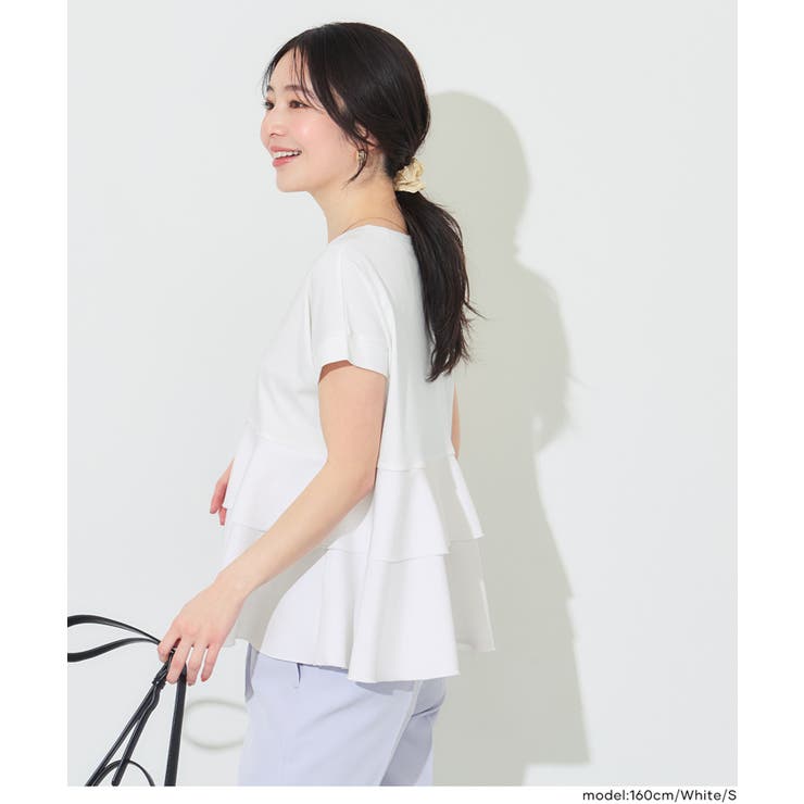 異素材切り替え2段フリルTシャツ[品番：PA000015703]｜coca（コカ