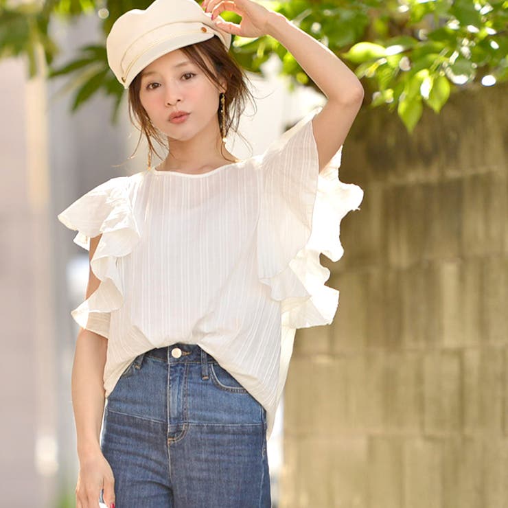 袖フリルレーストップスcocaオリジナル 田中亜希子さん着用(ブラウス