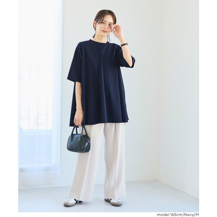 26ss一部予約開始】エンボスAライン半袖チュニック【速乾・イージー