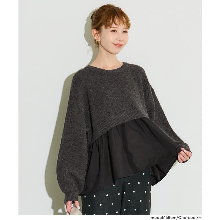 ［Charcoal］ | ＼26aw新色登場／レイヤード風ドッキングギャザーニット | coca