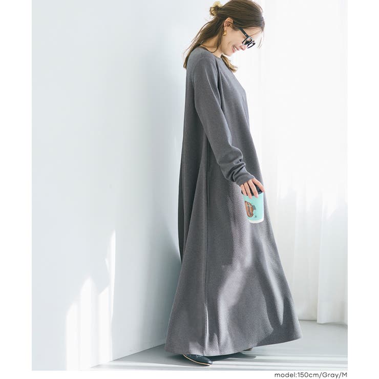 エンボス長袖Aラインワンピース | coca | 詳細画像10 