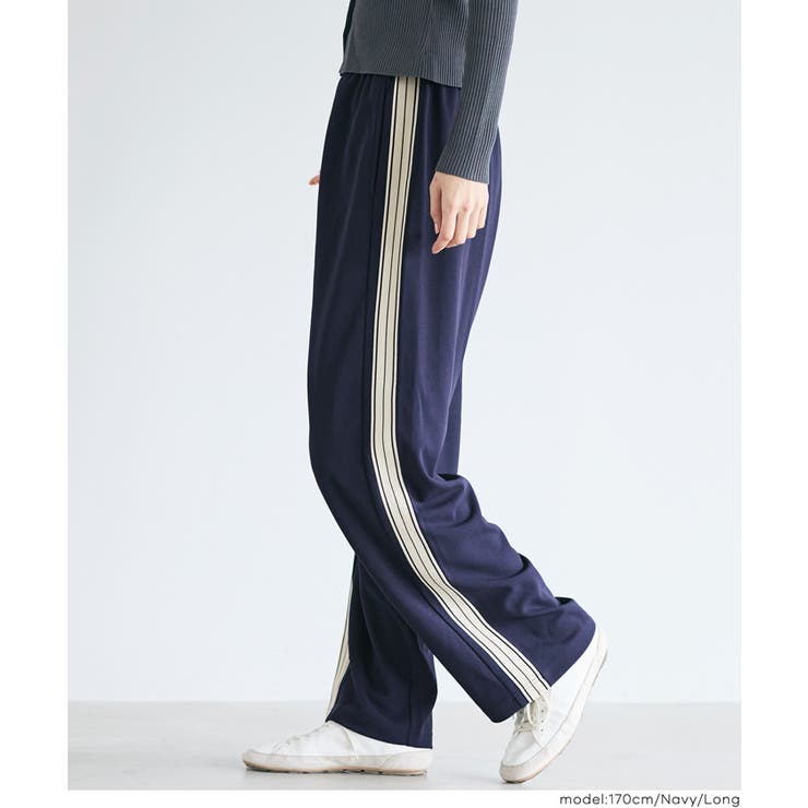 ［Navy］ | カットジョーゼットサイドラインパンツ | coca