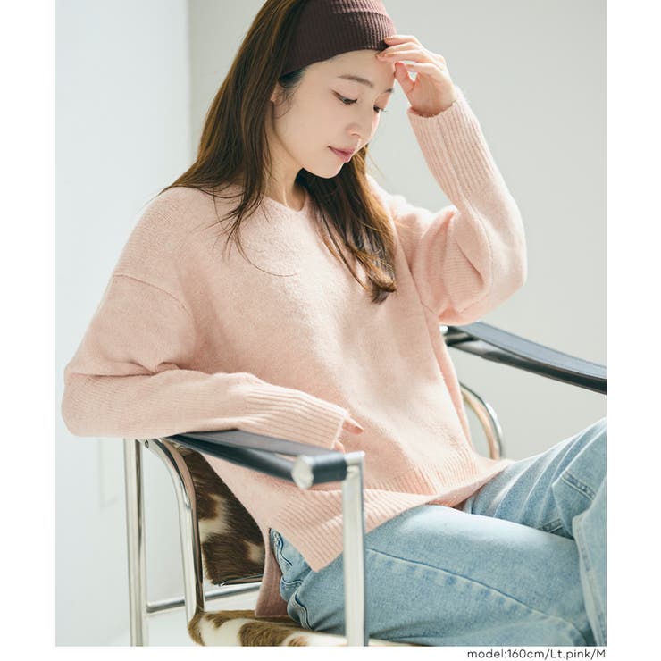 ［Lt.pink］ | 上質さとリラックス感が漂う大人のヤク風Vネックプルオーバーニット | coca