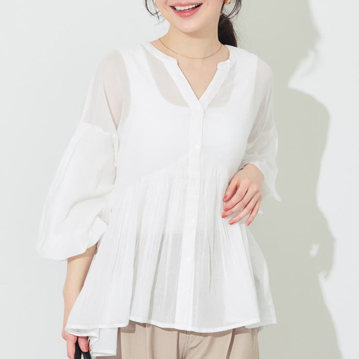 ふんわり透け感 袖ボリュームティアードブラウス ４色展開 | coca | 詳細画像1 