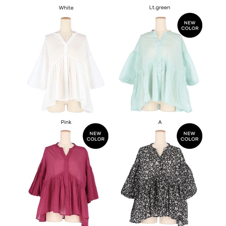 ふんわり透け感 袖ボリュームティアードブラウス ４色展開 | coca | 詳細画像15 