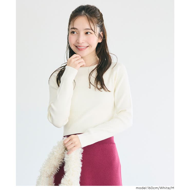 ［White］ | スタイルアップを叶えるクロップド丈ニットトップス | coca