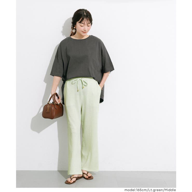 ［Lt.green］ | リラックス感あふれる、シボシャーリングイージーパンツ | coca
