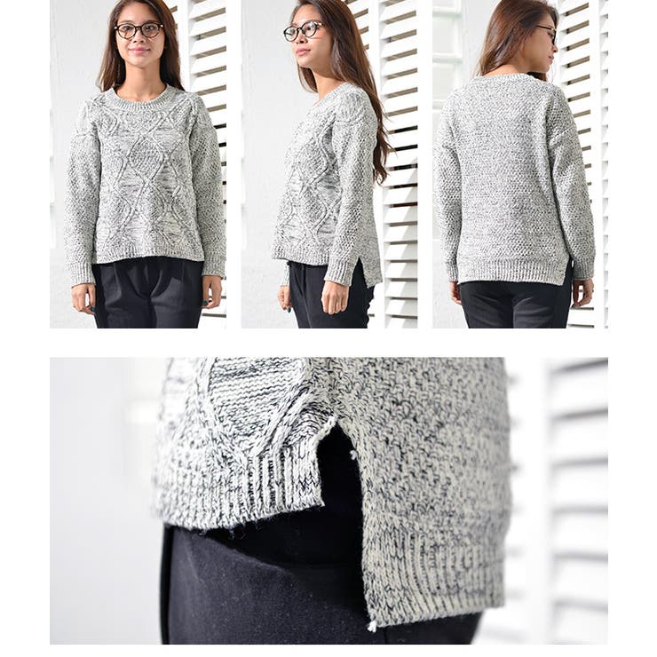 ケーブル編みのローゲージ霜降りニット( トップス セーター[品番