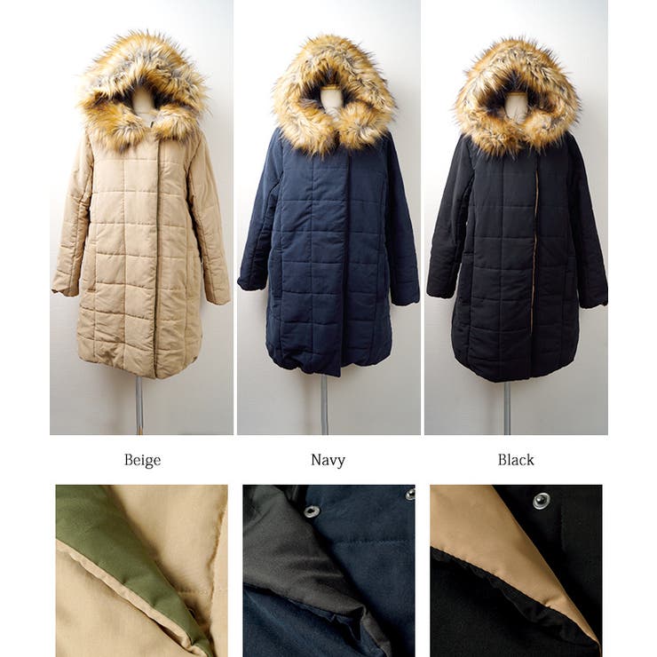 リバーシブルで暖か中綿ファーコート( レディースファッション アウター