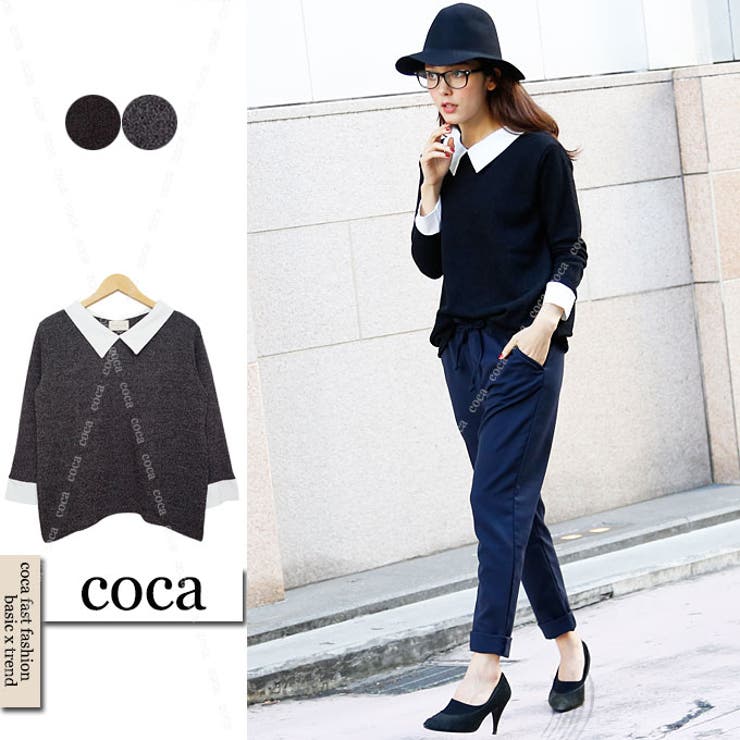 襟付きシャツニットトップス[品番：PA000002578]｜coca（コカ