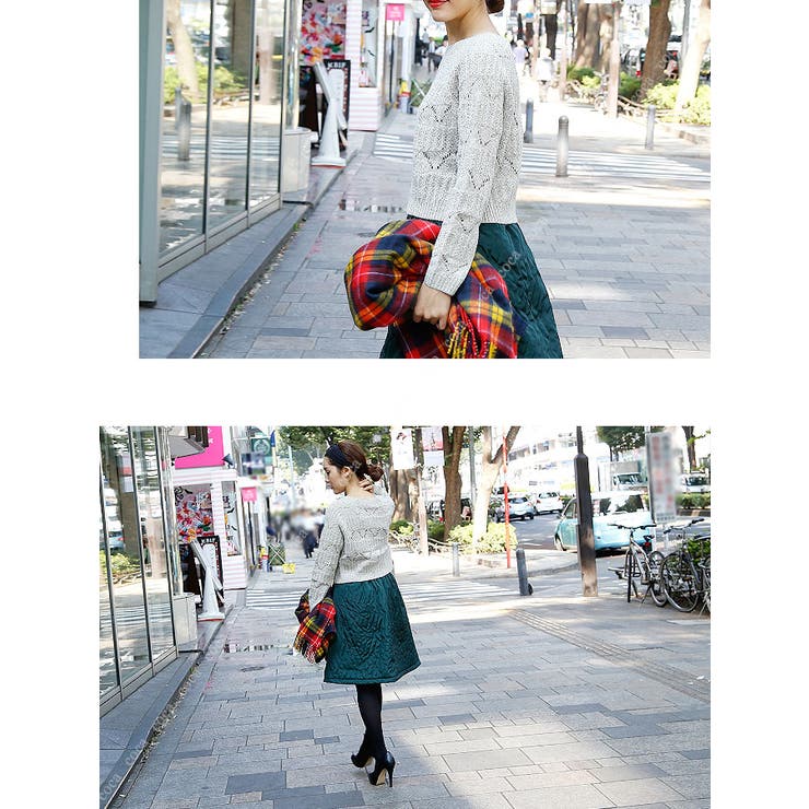 ぽっきりモヘア風透かし編みショート丈ニット(トップス 長袖