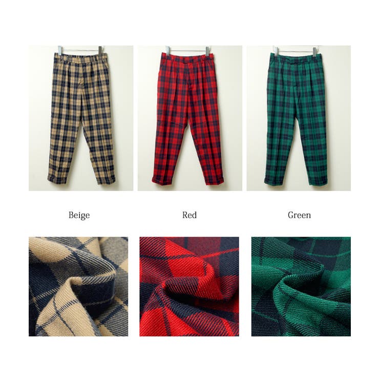 タータンチェックのクロップドパンツ( ボトムス テーパード[品番