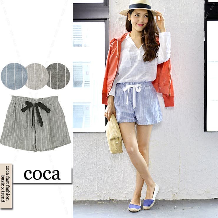 リラックスストライプ柄ショートパンツ( ウエストゴム ショーパン | coca | 詳細画像1 