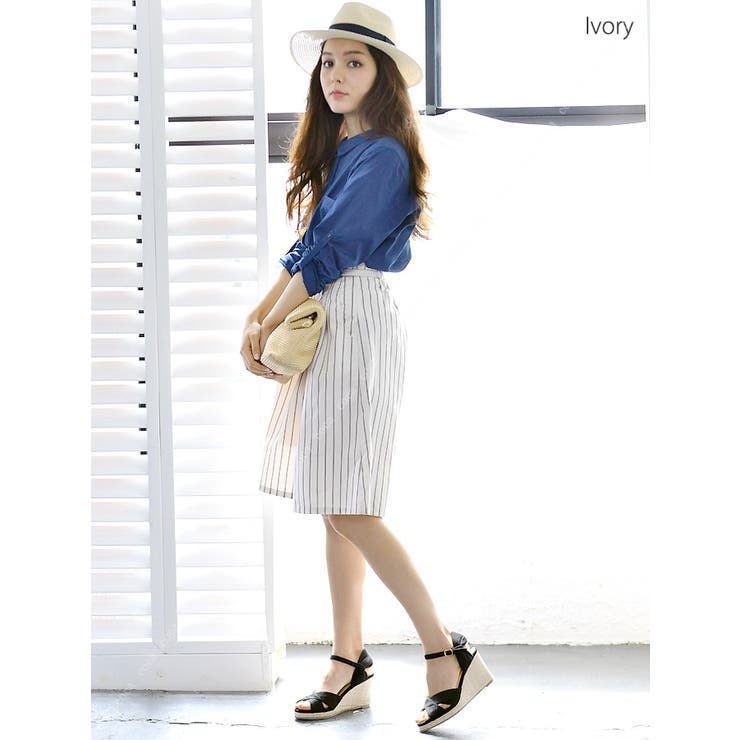 CHANEL ストライプ 七分丈 ガウチョパンツ 白 36 CHANEL ストライプ 七