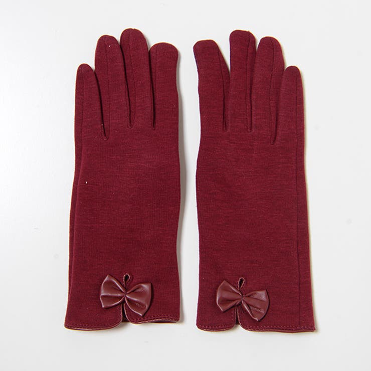 冬新作 リボン付き裏起毛グローブ ma 小物 手袋 レディース 裏起毛  