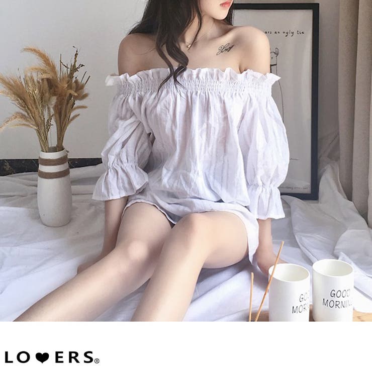 冬新作 ストライプオフショルダートップス ma[品番：JP000003938