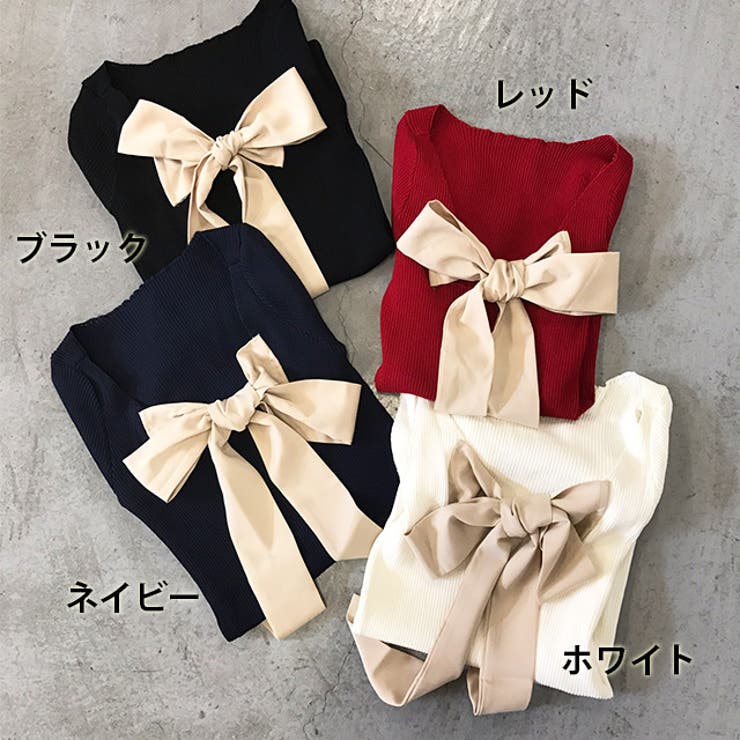 春新作 バックリボンリブニットカットソー トップス[品番