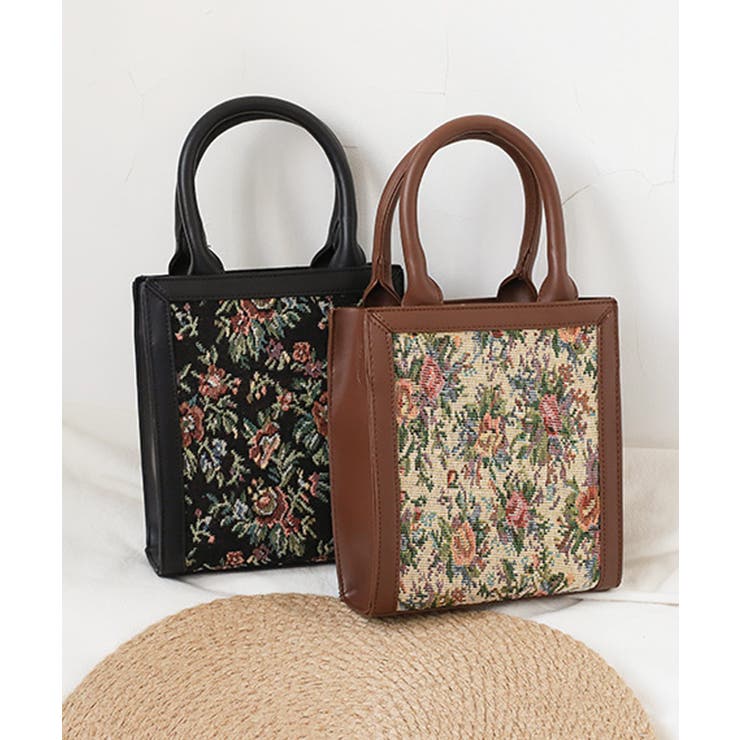 花柄ゴブランスクエアバッグ バッグ 鞄[品番：JP000006030]｜LOVERS