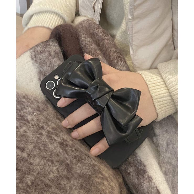 ブラック | 冬新作 Bigリボンベルト スマホケース | LOVERS