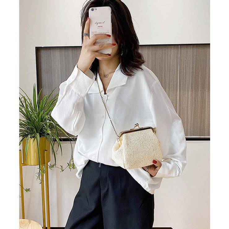 春新作 ペーパー編み がま口ショルダーバッグ[品番：JP000006309