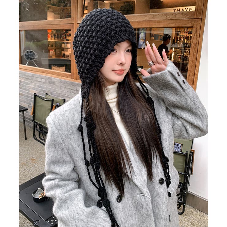 冬新作 ポンポン紐付き フードニットキャップ | LOVERS | 詳細画像7 