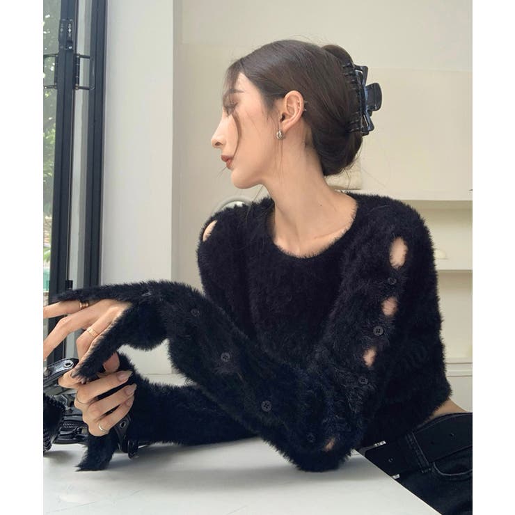 ブラック | 冬新作 クロップド丈 袖ボタン | LOVERS