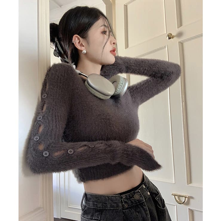 グレー | 冬新作 クロップド丈 袖ボタン | LOVERS