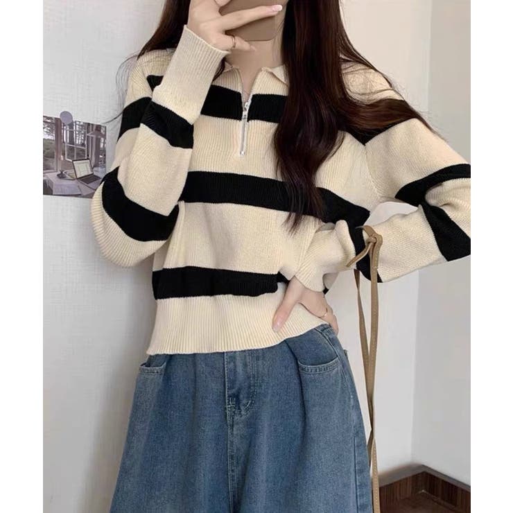 アイボリー | 冬新作 ハーフジップ ボーダー | LOVERS