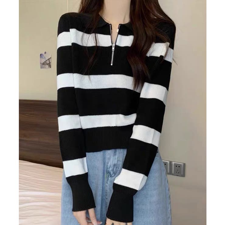 ブラック | 冬新作 ハーフジップ ボーダー | LOVERS