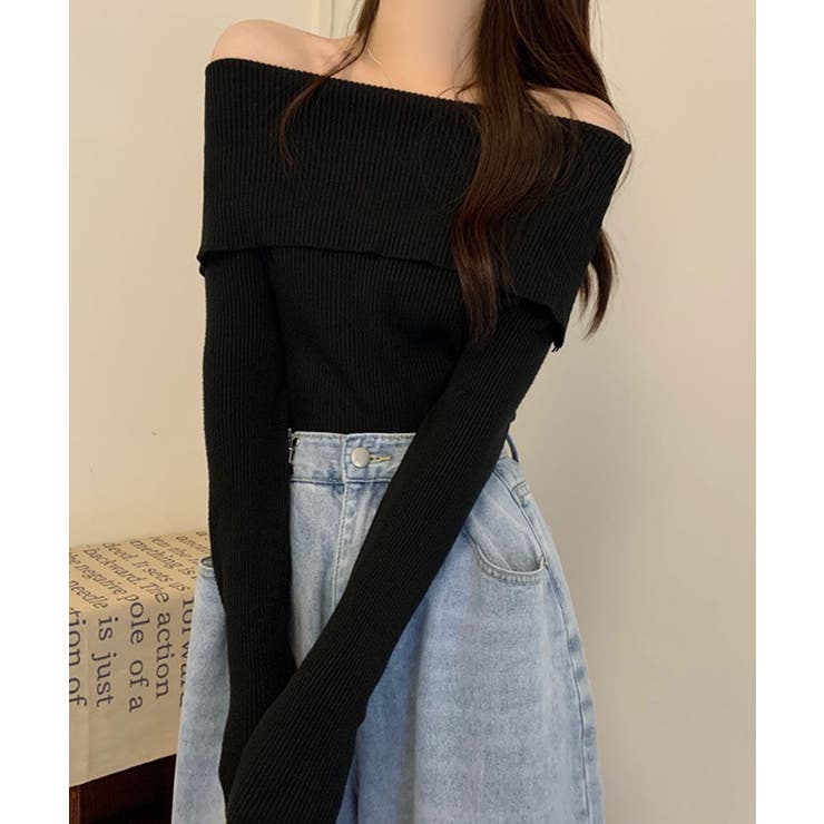 ブラック | 冬新作 オフショルダー リブニットトップス | LOVERS