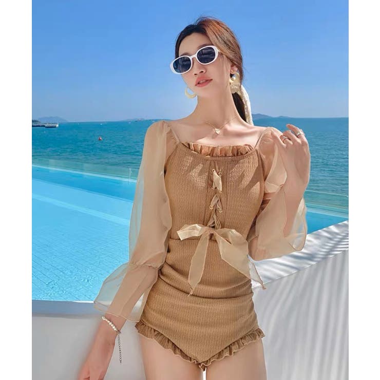 冬新作 シースルーパフスリーブ 長袖ワンピース水着 | LOVERS | 詳細画像2 