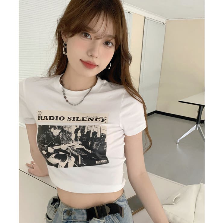 c.u.l tシャツ クロップド丈 ラグランプリント リンガーTシャツ