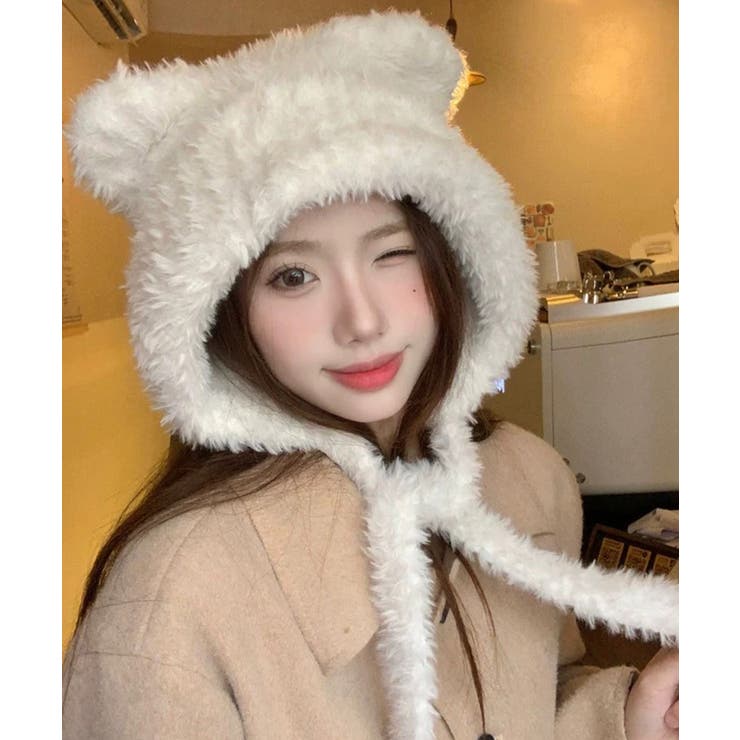 ホワイト | 冬新作 耳付き シャギーニット | LOVERS