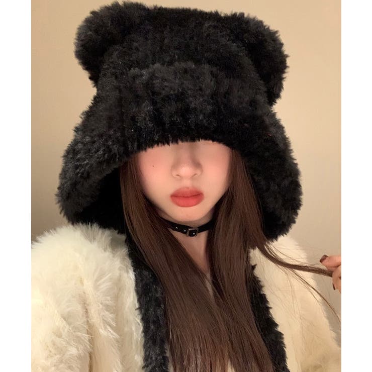 ブラック | 冬新作 耳付き シャギーニット | LOVERS