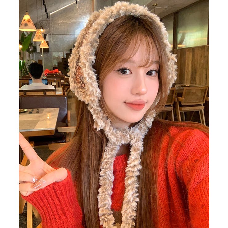 冬新作 フェイクファー カラフルニット編み[品番：JP000006855