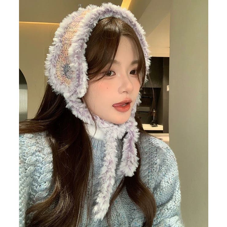 冬新作 フェイクファー カラフルニット編み[品番：JP000006855