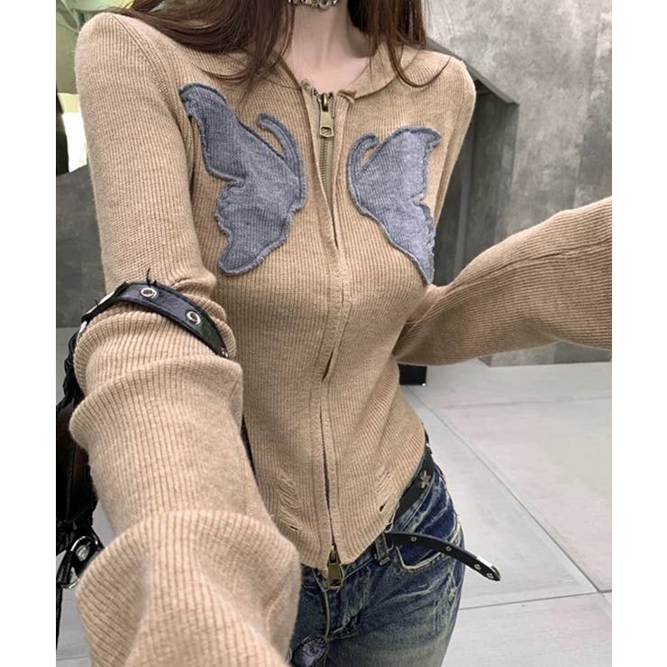 ベージュ | 冬新作 バタフライパッチ ダブルジップ | LOVERS